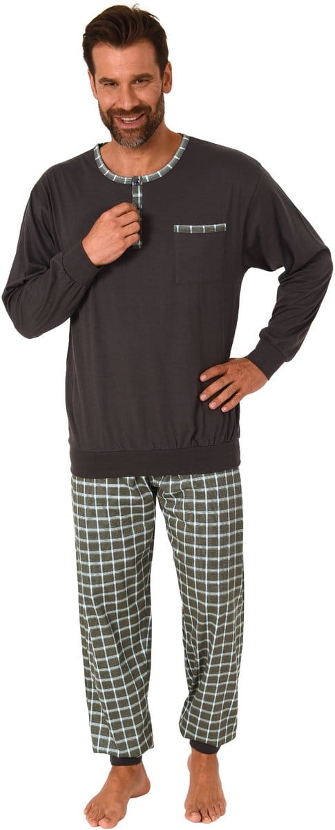 Herenpyjama met manchetten en geruite jersey broek - ook in oversize