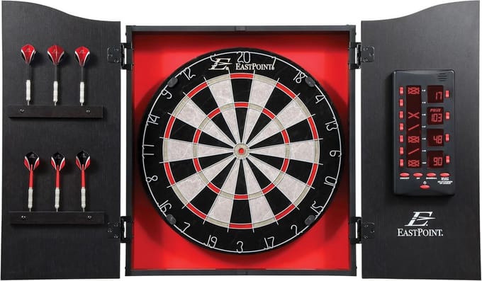 Dartbord met Kast, Elektronisch Scorebord en Zes Steeltjes