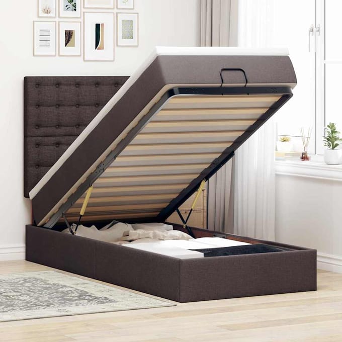 vidaXL - Bed - met - matras - 100x200 - cm - stof - donkerbruin