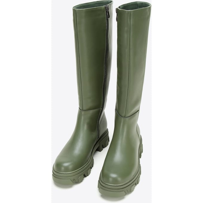 Wittchen Dames leren laarzen met dikke zool en rits, donkergroen