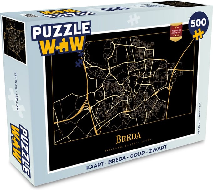 Puzzel Kaart - Breda - Goud - Zwart - Legpuzzel - Puzzel 500 stukjes