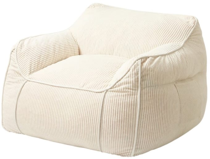 Bananair - Zitzak fauteuil - XXL poef - Ribfluweel - 100x110 cm - Gebroken wit
