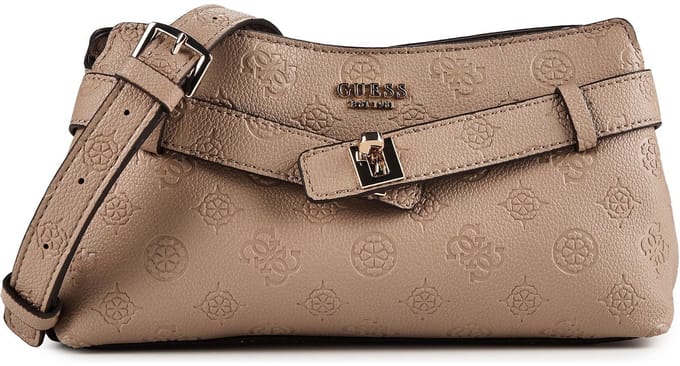 GUESS schoudertas Ella Logo Girlfriend Crossbody Beige Logo Taupe