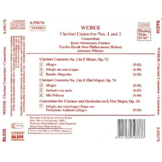 Ernst Ottensamer - Von Weber: Clarinet Concertos (CD)