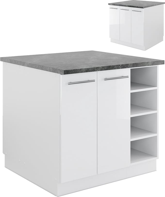 Vicco Fame-Line Keukeneiland – 90 cm zonder werkblad Wit hoogglans/wit