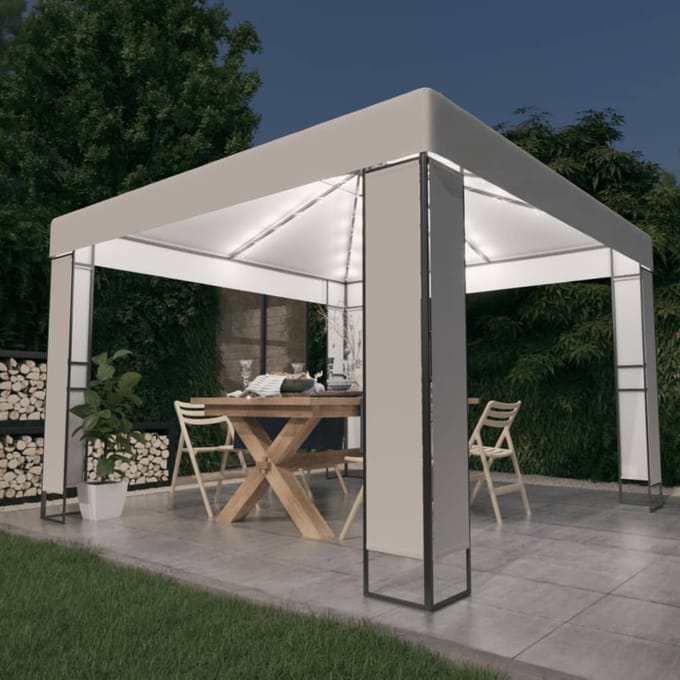 vidaXL - Prieel - met - dubbel - dak - en - LED-lichtslinger - 3x3 - m - wit