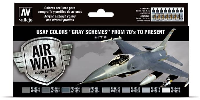 Vallejo Hobbyverf Acrylverf - 71156 USAF colors “Grey Schemes” - Acryl Set Verf set - 8x 17 ml