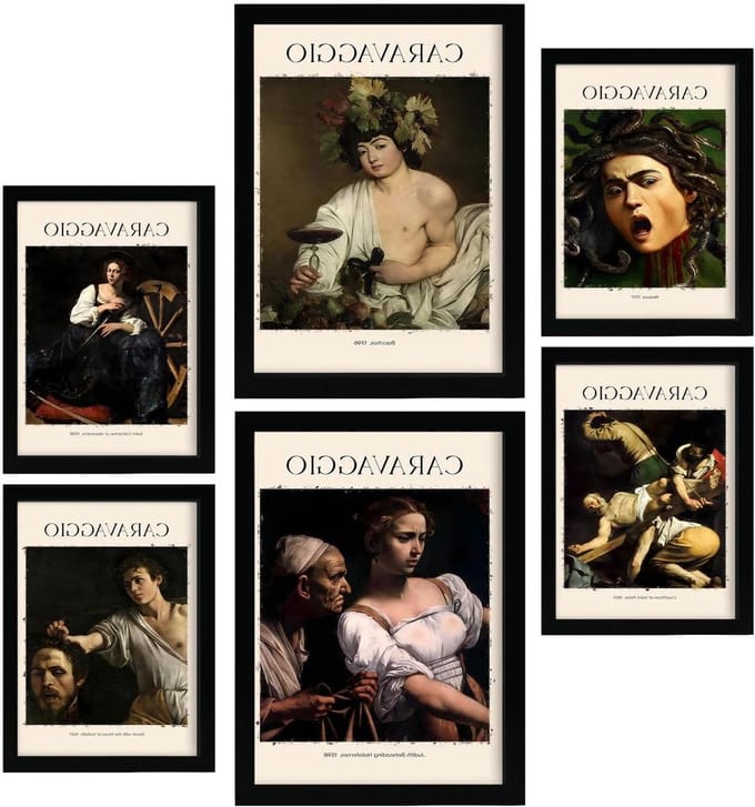 Poster Set - Wanddecoratie Prints - Woonkamer Decoratie - Set van 6 - A4 en A3 - Caravaggio