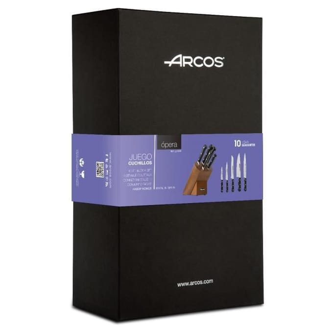 Bloc de 5 couteaux - ARCOS - Ópera - Lames acier inoxydable forgé NITRUM® - Manche hêtre laqué - Rivets inox