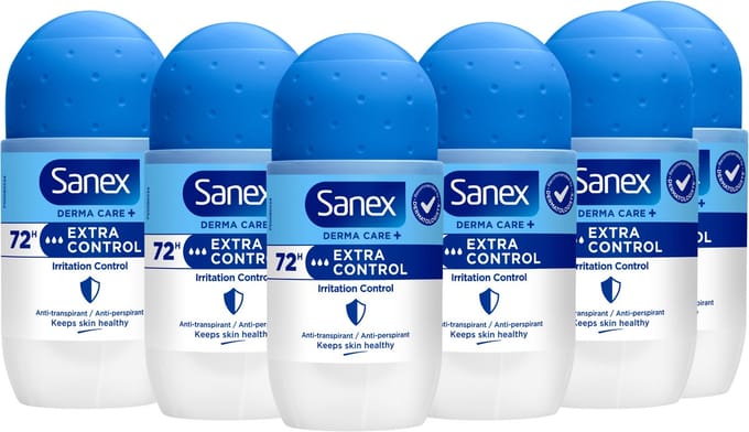 Sanex Derma Care Extra Control 72h Anti-transpirant Deodorant Roller 6 x 53ml