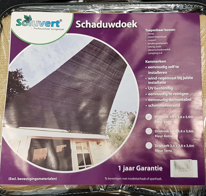 Soluvert schaduwdoek, kleur zand 3,6x3,6x3,6