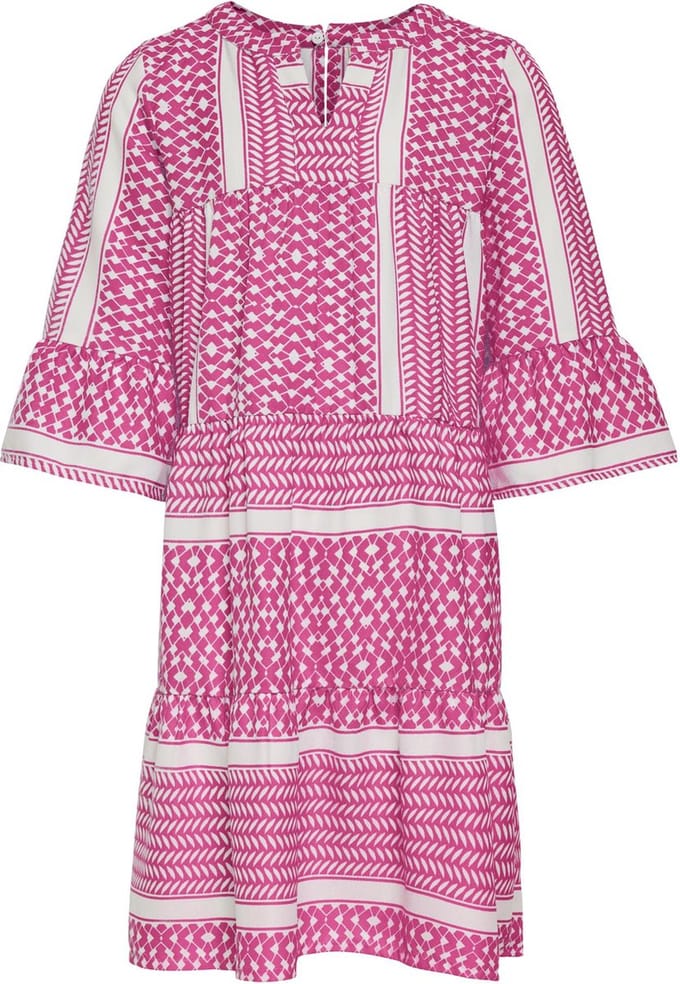 ONLY KOGALBERTE 3/4 DRESS PTM Meisjes Jurk - Cloud DancerAOP:Raspberry Rose - Maat 152