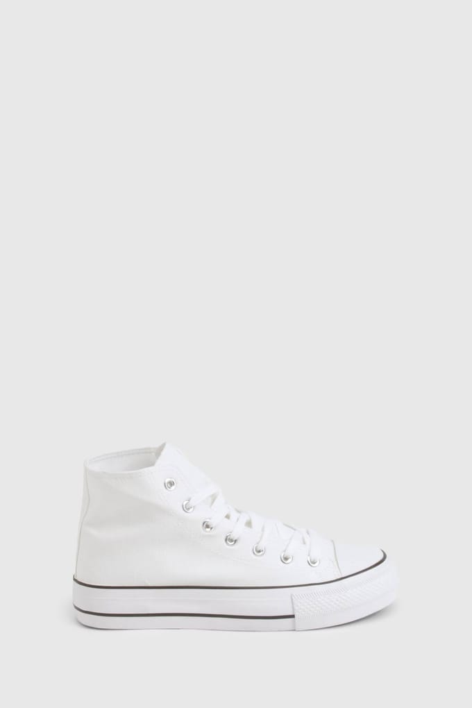 boohoo Dames High Top Platform Vetersneuveren | Wit | Maat: 37