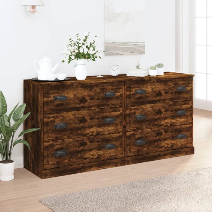 vidaXL - Dressoirs - 2 - st - bewerkt - hout - gerookt - eikenkleurig