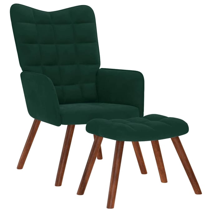 vidaXL - Relaxstoel - met - kruk - donkergroen - fluweel