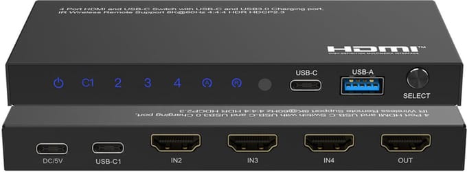 DVDO 8K 4×1 Switch met 1x USB-C + 3x HDMI ingangen