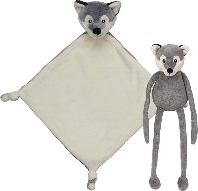 Nature Planet Pluche dieren setje Wolf - knuffel van 33 cm - en tutteldoekje 40 cm