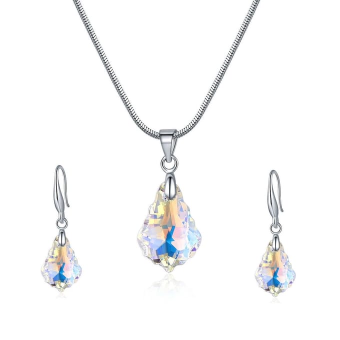 Witte Kristal Hart Oorbellen Hanger Set.