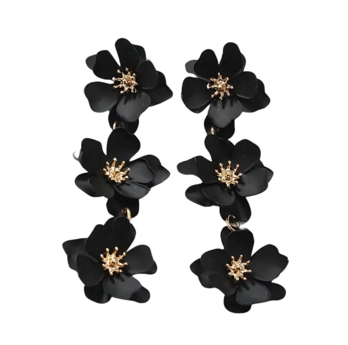 Lange oorbellen -zwarte bloemen- Charme Bijoux