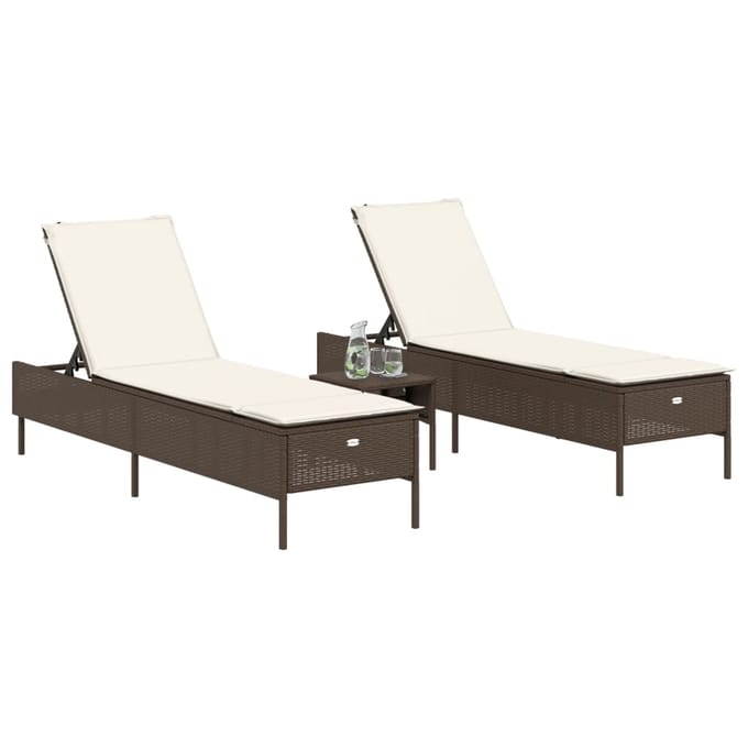 vidaXL - Ligstoelen - 2 - st - met - kussens - poly - rattan - bruin