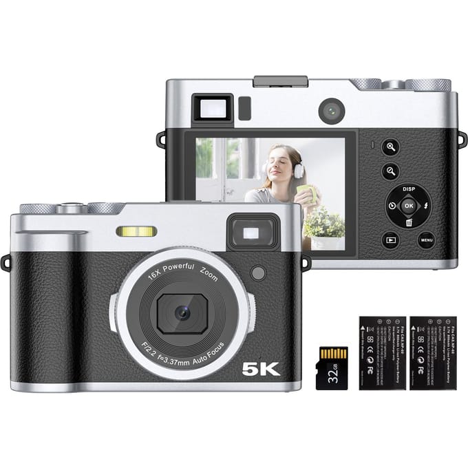 Draagbare Digitale Camera 5K Videocamera 2.8-inch IPS Scherm 48MP Dubbele Lenzen 16x Digitale Zoom Auto zwart