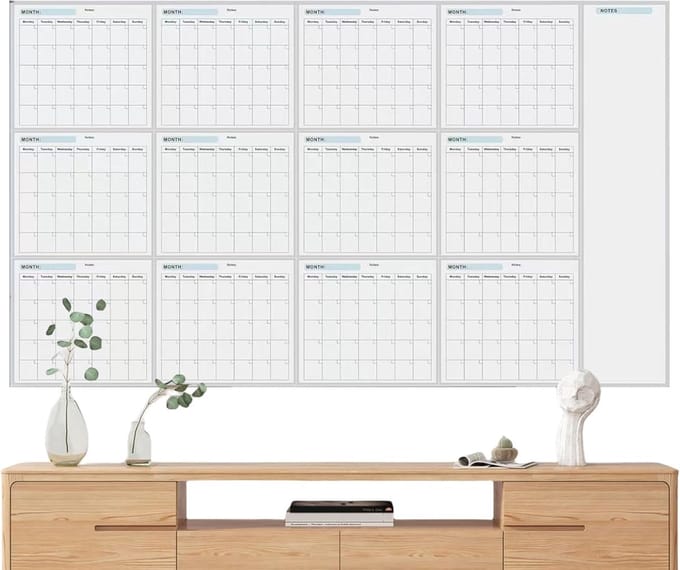 Jaarkalender Whiteboard - Groot Planbord - Planning Maken - Herbruikbaar Schrijfoppervlak - 150x85 cm - Wit