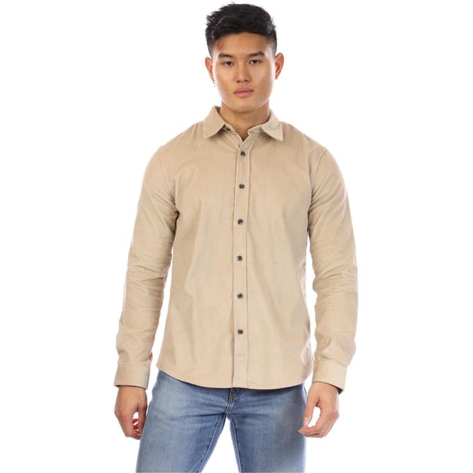 Peter Werth Heren Overhemd in Corduroy met lange mouwen (Zandbruin)
