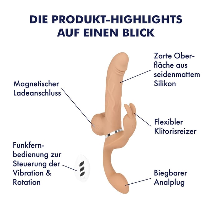 3-in-1 Rabbit Vibrator van siliconen, 32,5 cm