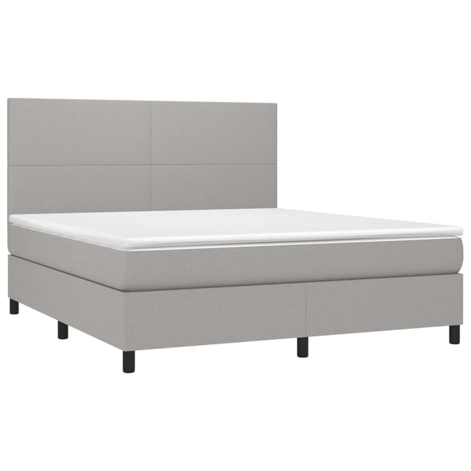 vidaXL - Boxspring - met - matras - en - LED - stof - lichtgrijs - 160x200 - cm