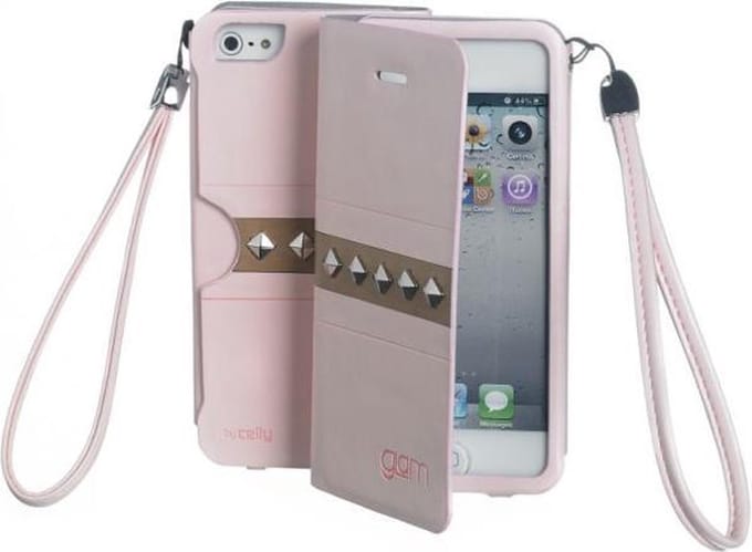 Celly GLAMme Booklet Agenda Studs Flip Book case iPhone 5 5s Pink hoesje
