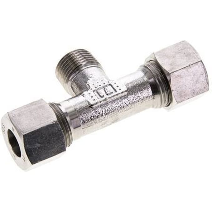 12S & M18x1.5 (con) RVS T-stuk Snijringkoppeling Buitendraad 630bar ISO 8434-1