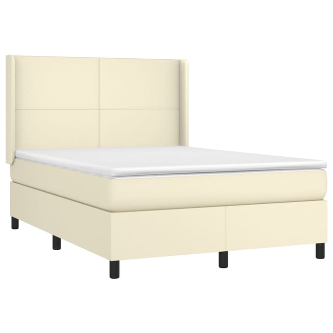 vidaXL - Boxspring - met - matras - kunstleer - crèmekleurig - 140x190 - cm