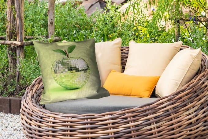 Buitenkussen Weerbestendig - Groen - Disco - Decoratie - Appel - 50x50 cm