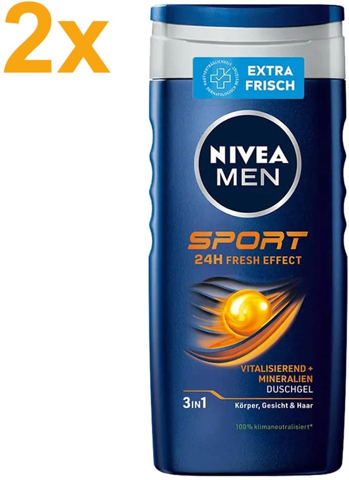 NIVEA – MEN – 3 in 1 – Sport – Douchegel – 2x 250 ml - DUO DEAL!