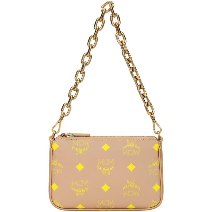 MCM Monogram Print Modeketting Leer Mini Schoudertas Dames Schoudertas Beige MYZCSSX01I6001 Basic Set (Bag+Dust Bag) beige