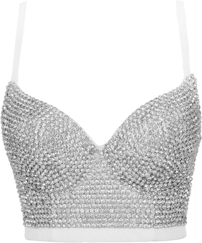 Dames Corset Bustier Crop Top met Strass Steentjes Push-Up Slim Vest
