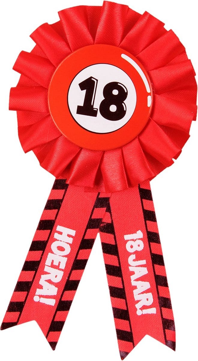 Paperdream 18 jaar rozet - leeftijd badge - 18e verjaardag - rood - feestartikelen