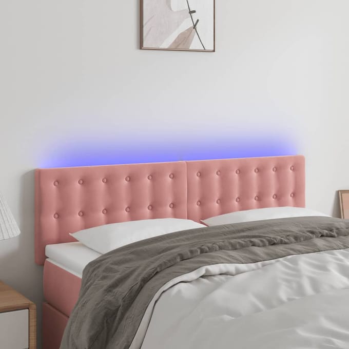 vidaXL - Hoofdbord - LED - 144x5x78/88 - cm - fluweel - roze