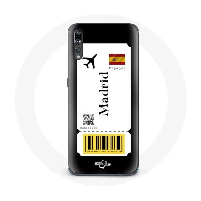 Coque - Huawei - P20 - Souple - Noir - Billet d'avion Madrid Espagne