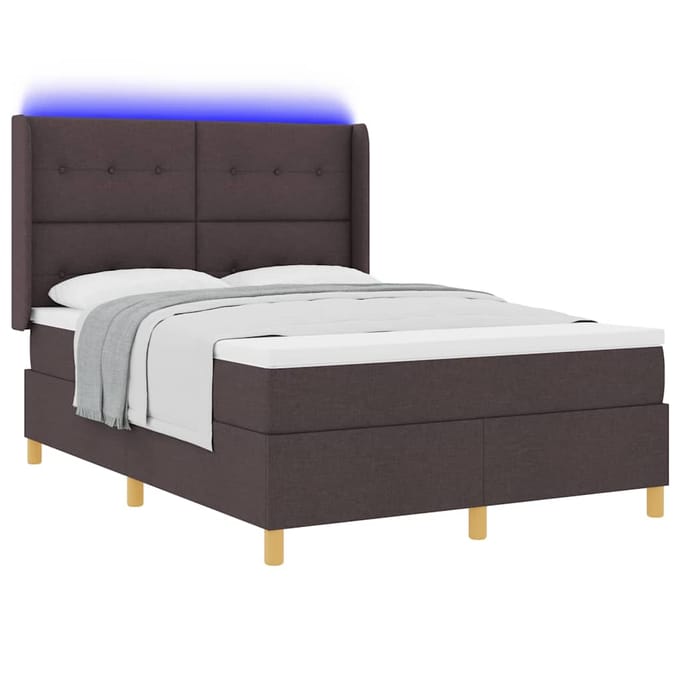 vidaXL - Boxspring - bed - met - LED-stripverlichting - Bruin - 160 - x - 200 - cm - Stof
