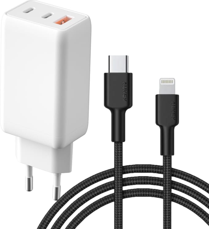 3-poorts usb C adapter + oplader geschikt voor iPhone / iPad / iPod - Lightning naar usb C - 2m
