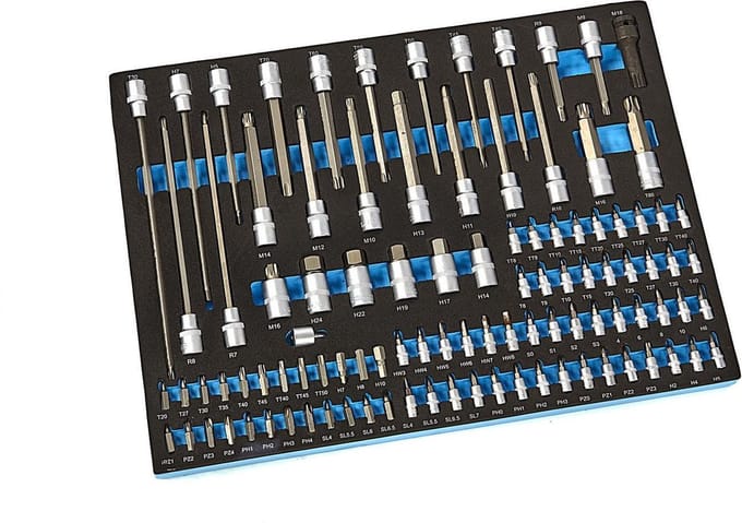 101 Delige Doppenset en Bitset Foam inlay voor Gereedschapswagen