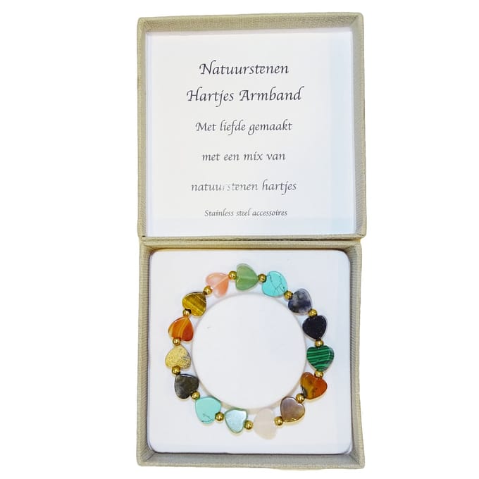 Natuurstenen Hartjes Elastische Armband in Geschenkdoos