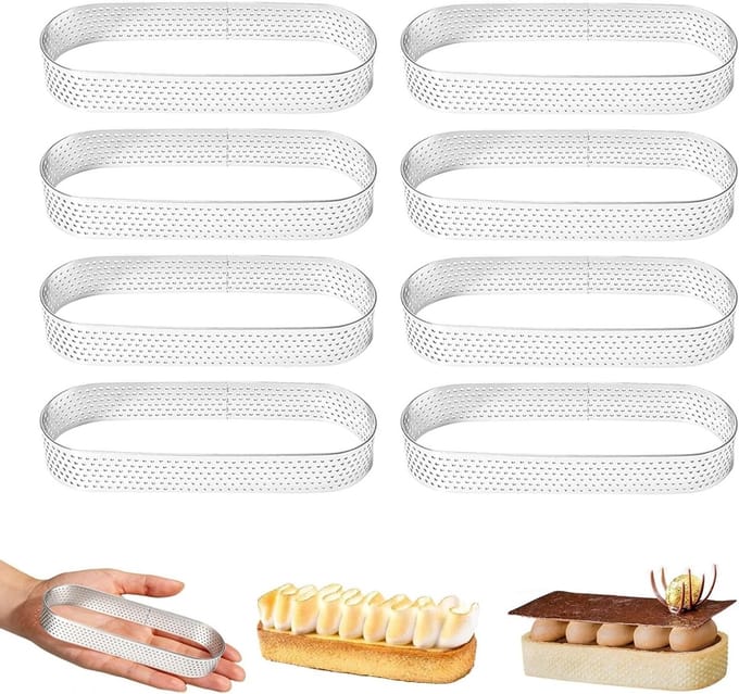 Ovale Taartvorm Set van 8 Stuks, Rvs Perforated Cake Circles, Ideaal voor DIY Taart en Desserts