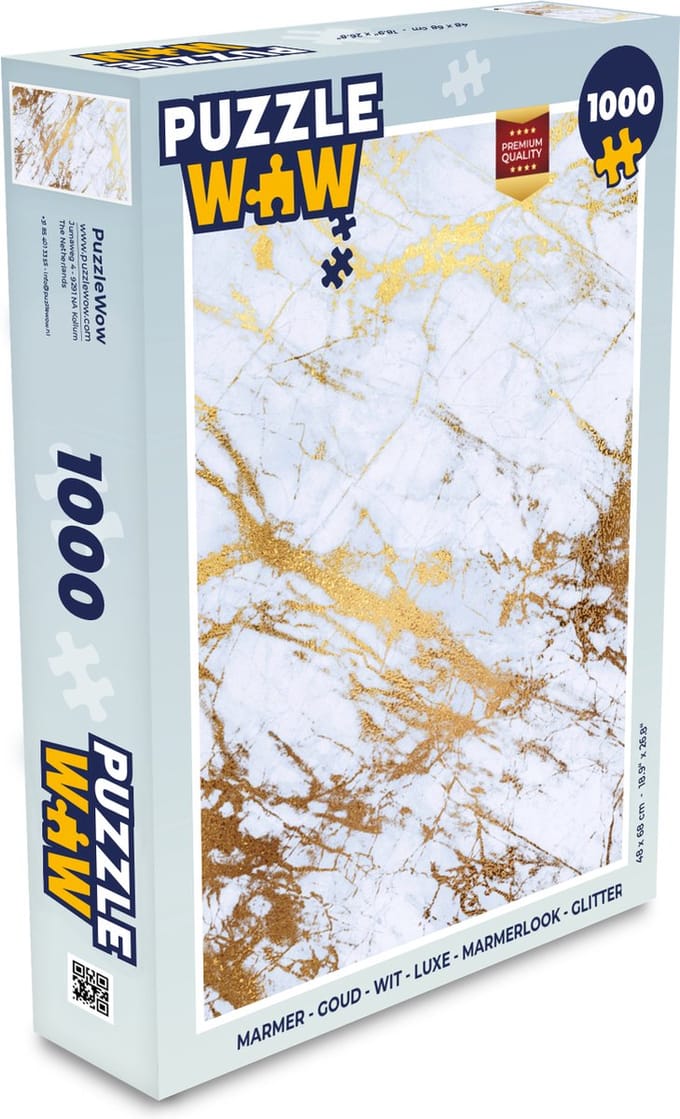 Puzzel Marmer - Goud - Wit - Luxe - Marmerlook - Glitter - Legpuzzel - Puzzel 1000 stukjes volwassenen