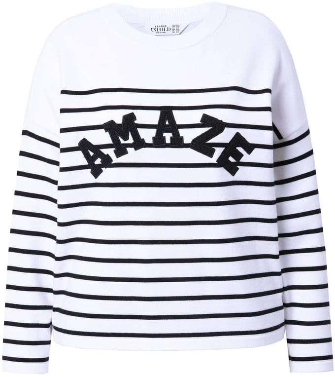Studio Untold - Dames - Trui oversized bretonse strepen statement - Off-white - Maat 58+