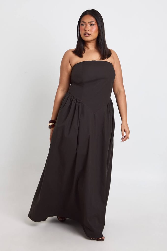 boohoo Dames Plus Bandeau Midaxi Jurk | Zwart | Maat: 44