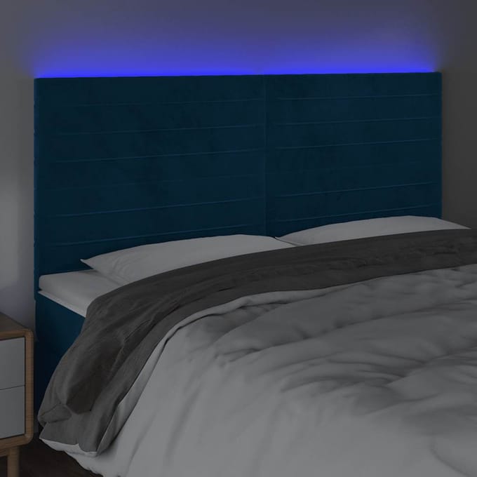 vidaXL - Hoofdbord - LED - 160x5x118/128 - cm - fluweel - donkerblauw