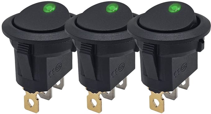 ProRide Wipschakelaar ON-OFF KCD2-12 - 3 pins - Rond - 12V/20A - LED indicator Groen - 3 stuks