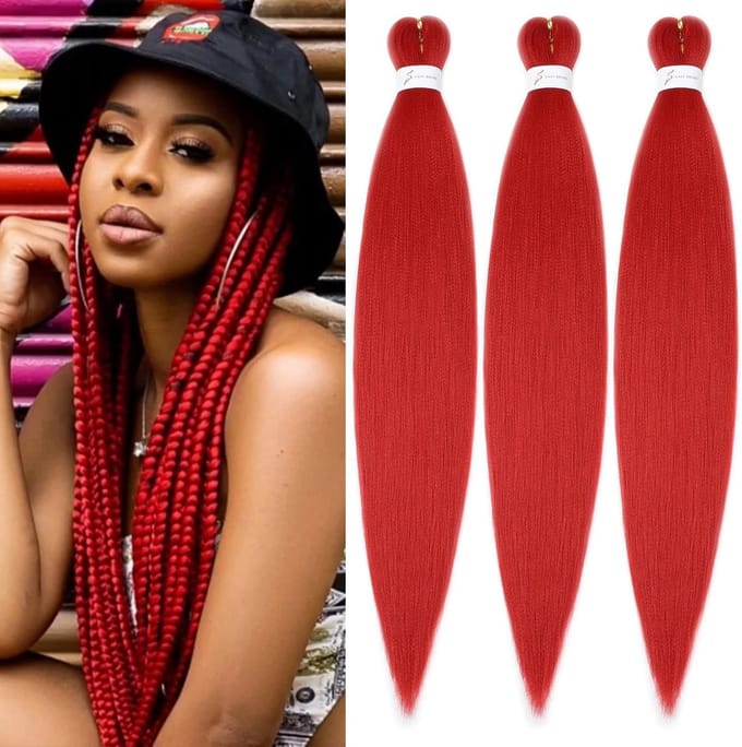 Lange Vlechthaarextensies 32 Inch 3 Pakken Rood Synthetisch Haar
